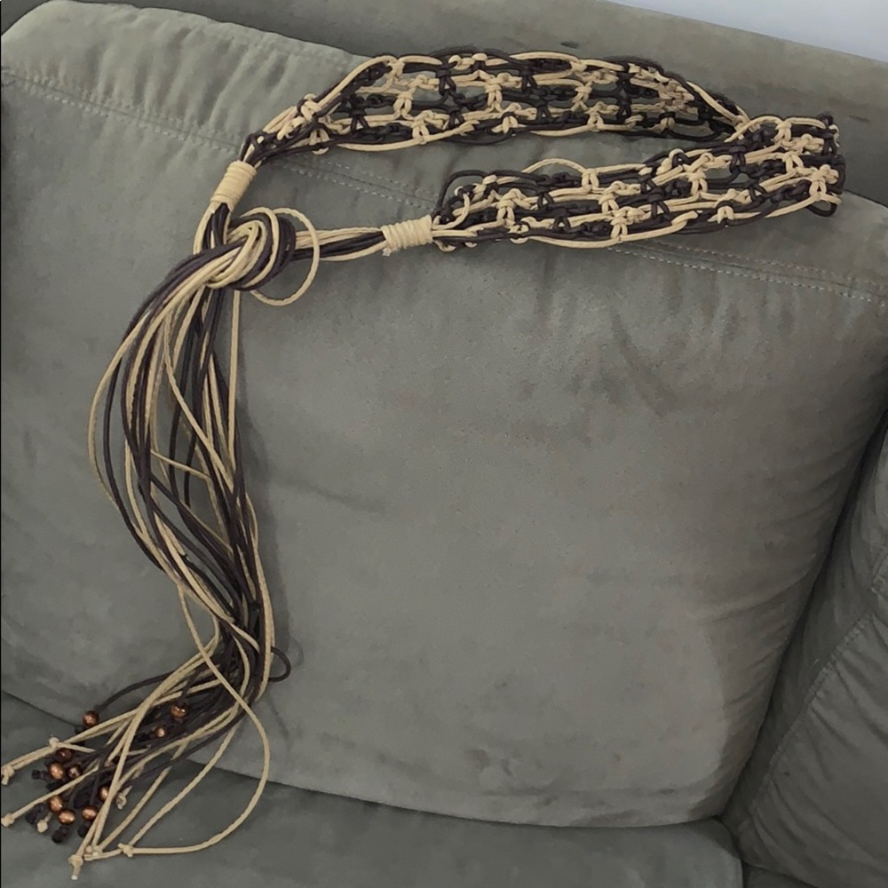 Crocheted pleather and cord boho belt
